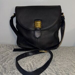 Italian Leather Black Crossbody Bag with Gold Accents